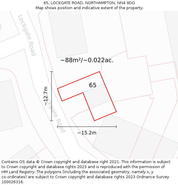 65, LOCKGATE ROAD, NORTHAMPTON, NN4 9DG: Plot and title map