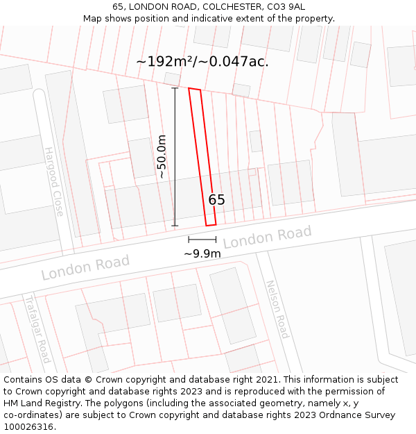 65, LONDON ROAD, COLCHESTER, CO3 9AL: Plot and title map