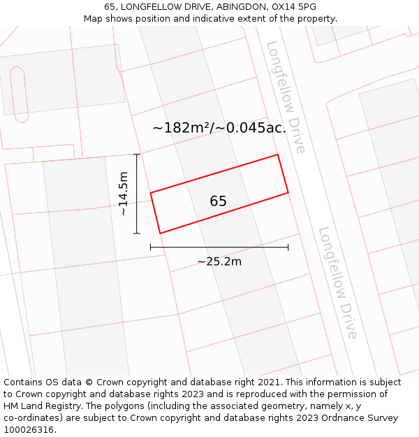 65, LONGFELLOW DRIVE, ABINGDON, OX14 5PG: Plot and title map