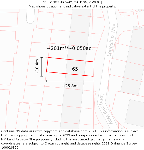 65, LONGSHIP WAY, MALDON, CM9 6UJ: Plot and title map