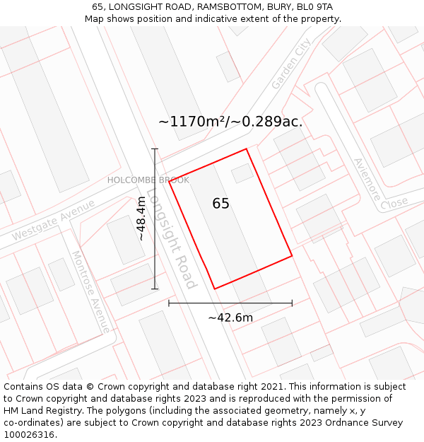 65, LONGSIGHT ROAD, RAMSBOTTOM, BURY, BL0 9TA: Plot and title map