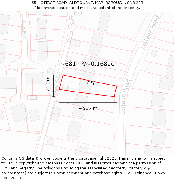 65, LOTTAGE ROAD, ALDBOURNE, MARLBOROUGH, SN8 2EB: Plot and title map