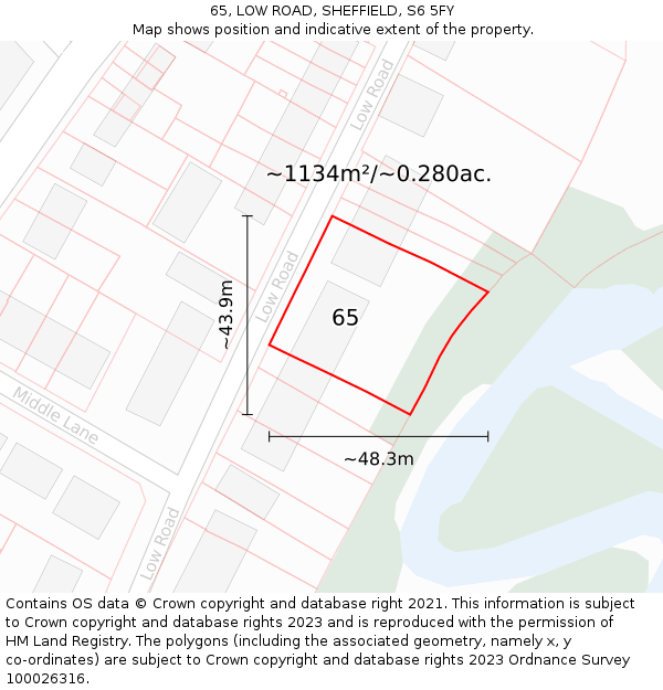 65, LOW ROAD, SHEFFIELD, S6 5FY: Plot and title map