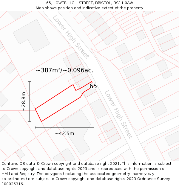 65, LOWER HIGH STREET, BRISTOL, BS11 0AW: Plot and title map