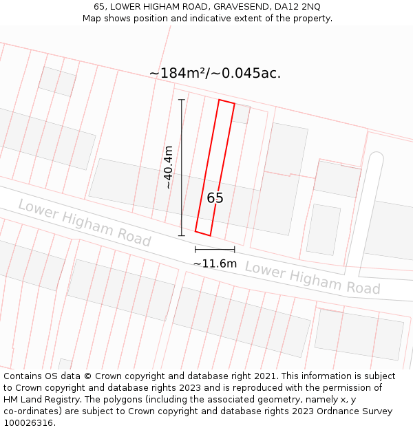 65, LOWER HIGHAM ROAD, GRAVESEND, DA12 2NQ: Plot and title map