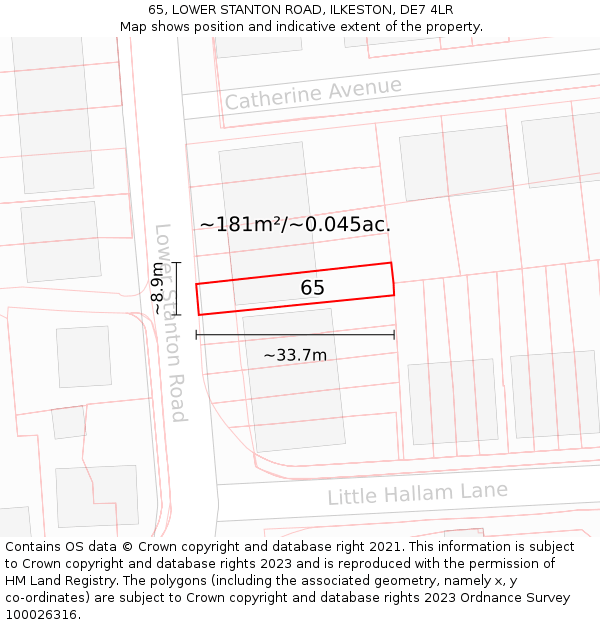 65, LOWER STANTON ROAD, ILKESTON, DE7 4LR: Plot and title map