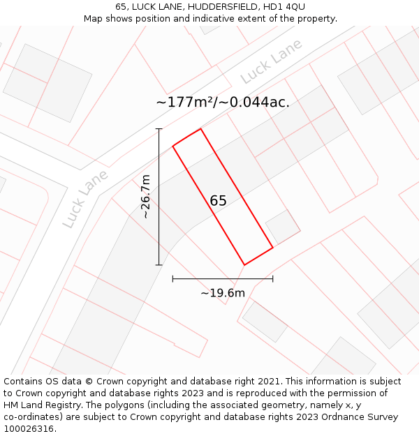 65, LUCK LANE, HUDDERSFIELD, HD1 4QU: Plot and title map