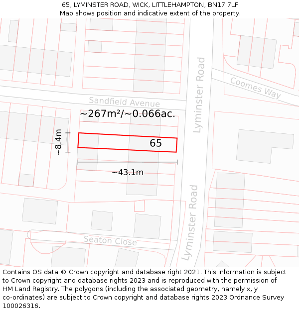 65, LYMINSTER ROAD, WICK, LITTLEHAMPTON, BN17 7LF: Plot and title map