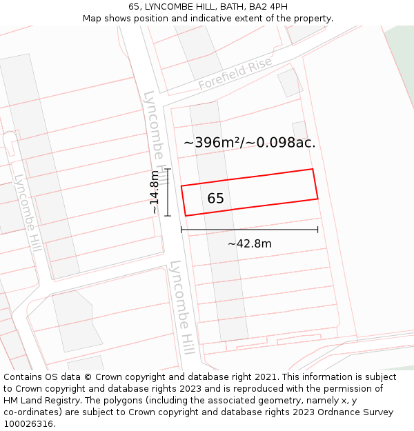 65, LYNCOMBE HILL, BATH, BA2 4PH: Plot and title map