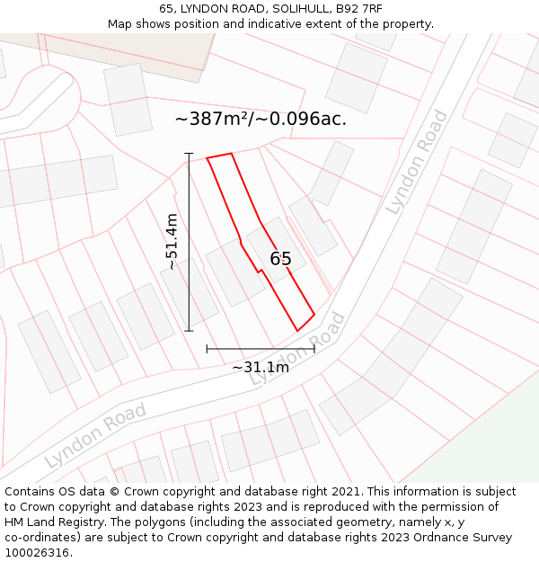 65, LYNDON ROAD, SOLIHULL, B92 7RF: Plot and title map