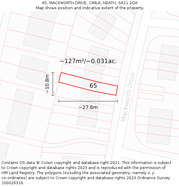 65, MACKWORTH DRIVE, CIMLA, NEATH, SA11 2QA: Plot and title map