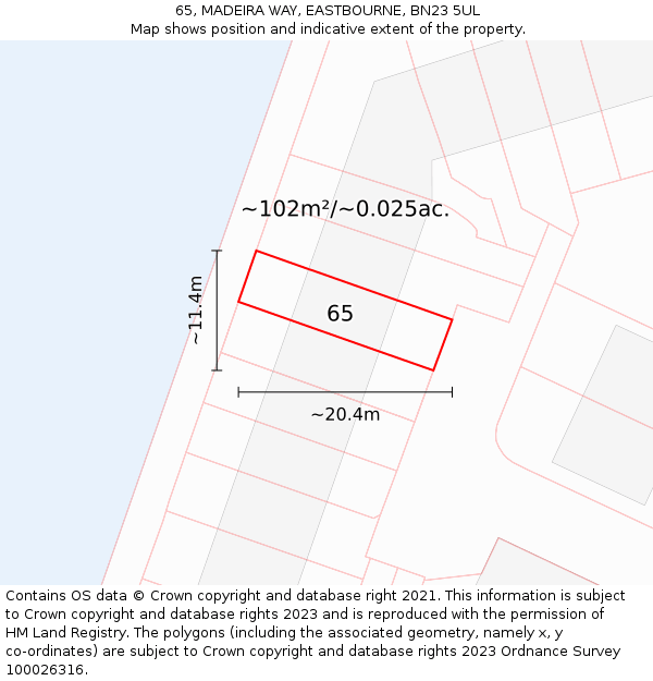 65, MADEIRA WAY, EASTBOURNE, BN23 5UL: Plot and title map