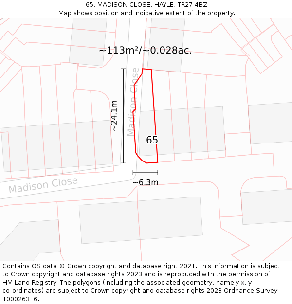 65, MADISON CLOSE, HAYLE, TR27 4BZ: Plot and title map