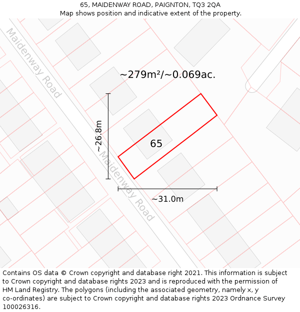 65, MAIDENWAY ROAD, PAIGNTON, TQ3 2QA: Plot and title map