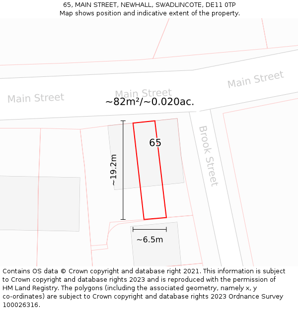 65, MAIN STREET, NEWHALL, SWADLINCOTE, DE11 0TP: Plot and title map