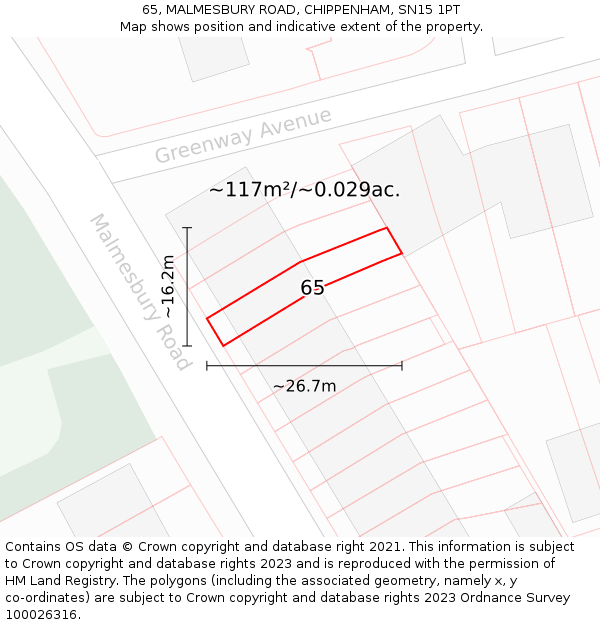 65, MALMESBURY ROAD, CHIPPENHAM, SN15 1PT: Plot and title map