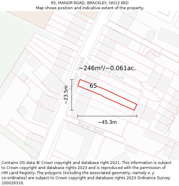 65, MANOR ROAD, BRACKLEY, NN13 6ED: Plot and title map