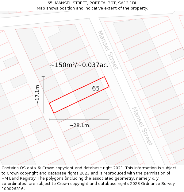 65, MANSEL STREET, PORT TALBOT, SA13 1BL: Plot and title map