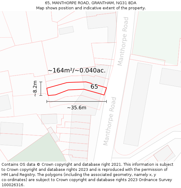 65, MANTHORPE ROAD, GRANTHAM, NG31 8DA: Plot and title map