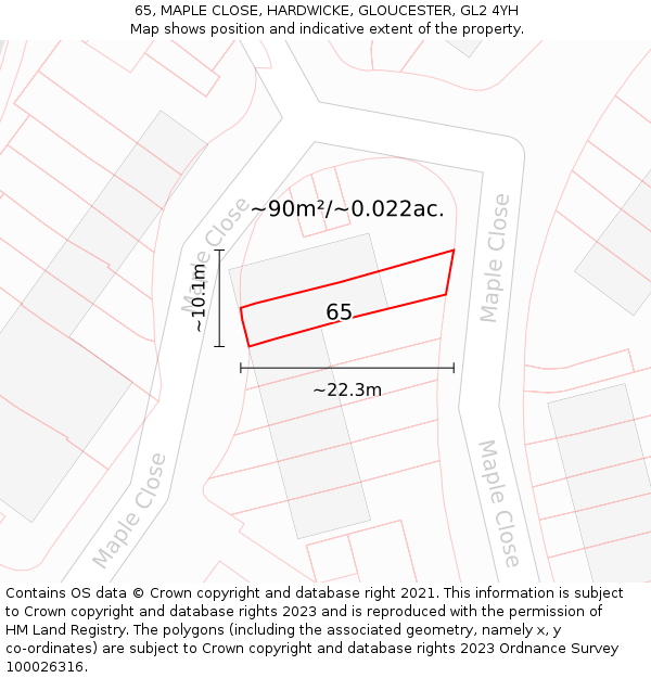 65, MAPLE CLOSE, HARDWICKE, GLOUCESTER, GL2 4YH: Plot and title map