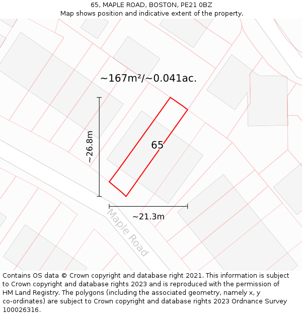 65, MAPLE ROAD, BOSTON, PE21 0BZ: Plot and title map