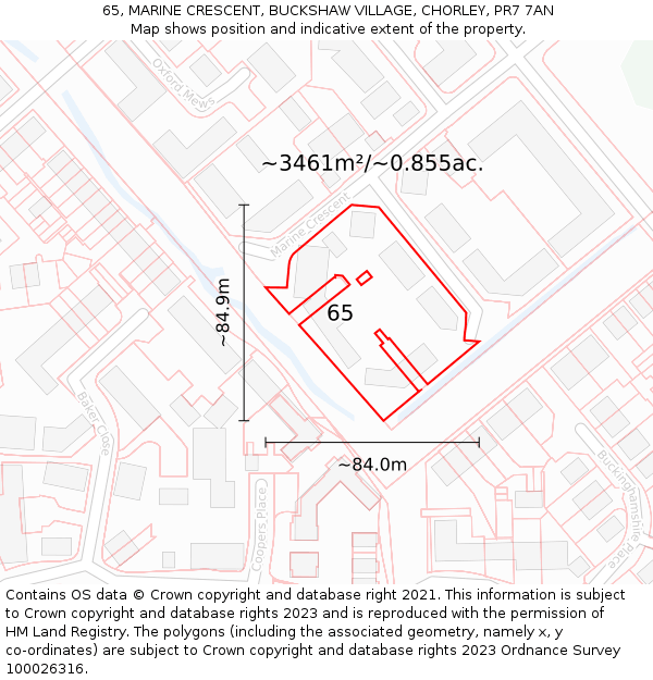 65, MARINE CRESCENT, BUCKSHAW VILLAGE, CHORLEY, PR7 7AN: Plot and title map