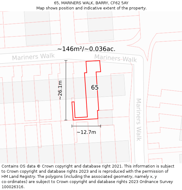 65, MARINERS WALK, BARRY, CF62 5AY: Plot and title map
