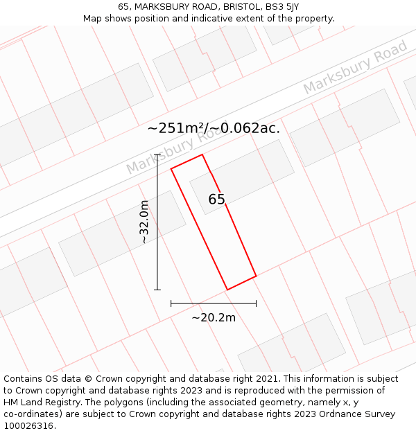 65, MARKSBURY ROAD, BRISTOL, BS3 5JY: Plot and title map