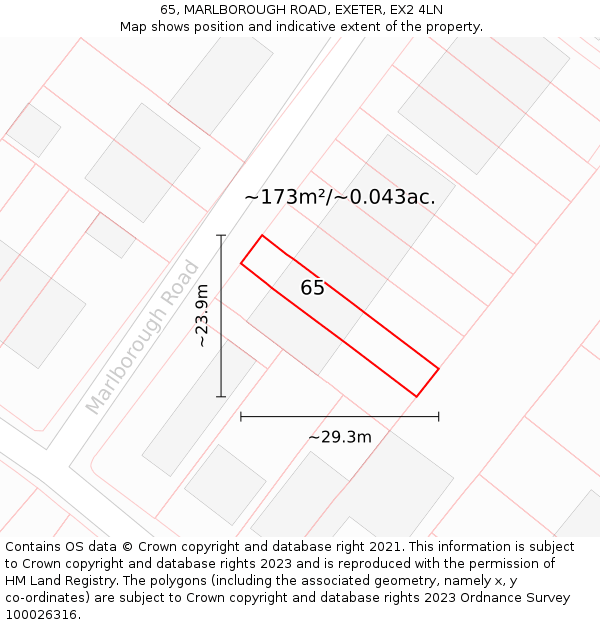 65, MARLBOROUGH ROAD, EXETER, EX2 4LN: Plot and title map