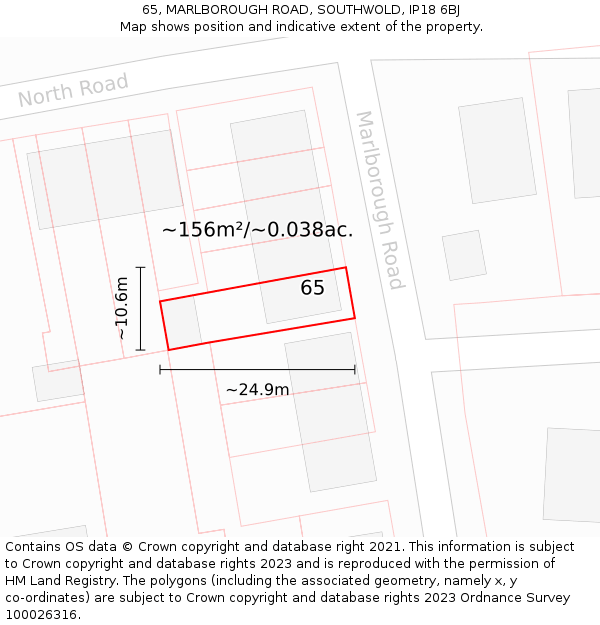 65, MARLBOROUGH ROAD, SOUTHWOLD, IP18 6BJ: Plot and title map