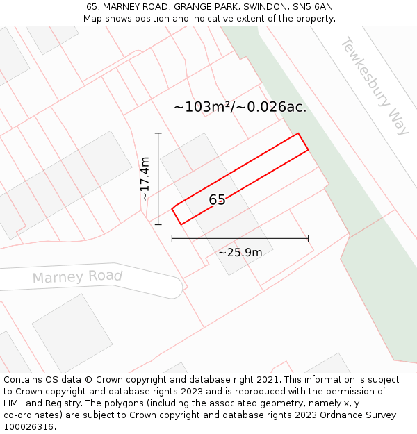 65, MARNEY ROAD, GRANGE PARK, SWINDON, SN5 6AN: Plot and title map