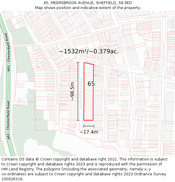 65, MEERSBROOK AVENUE, SHEFFIELD, S8 9ED: Plot and title map