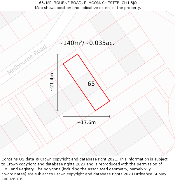65, MELBOURNE ROAD, BLACON, CHESTER, CH1 5JQ: Plot and title map