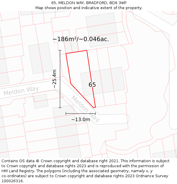 65, MELDON WAY, BRADFORD, BD6 3WP: Plot and title map