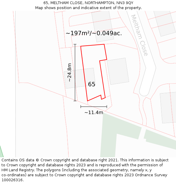 65, MELTHAM CLOSE, NORTHAMPTON, NN3 9QY: Plot and title map