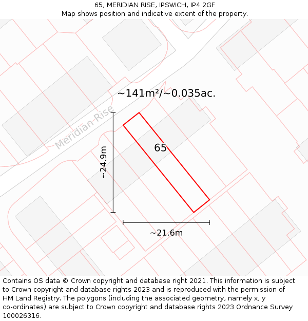 65, MERIDIAN RISE, IPSWICH, IP4 2GF: Plot and title map