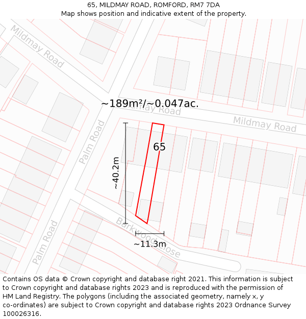 65, MILDMAY ROAD, ROMFORD, RM7 7DA: Plot and title map