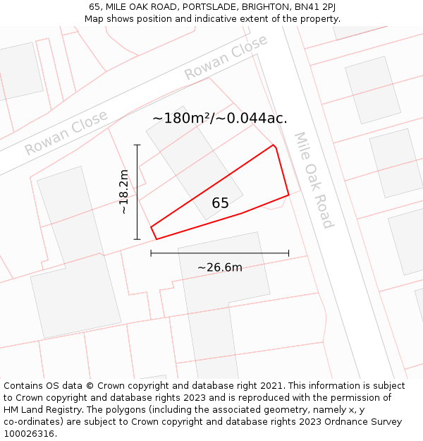 65, MILE OAK ROAD, PORTSLADE, BRIGHTON, BN41 2PJ: Plot and title map