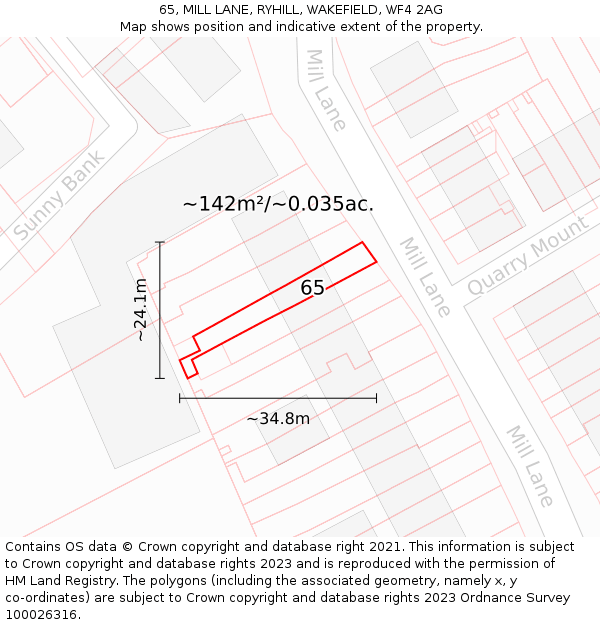 65, MILL LANE, RYHILL, WAKEFIELD, WF4 2AG: Plot and title map