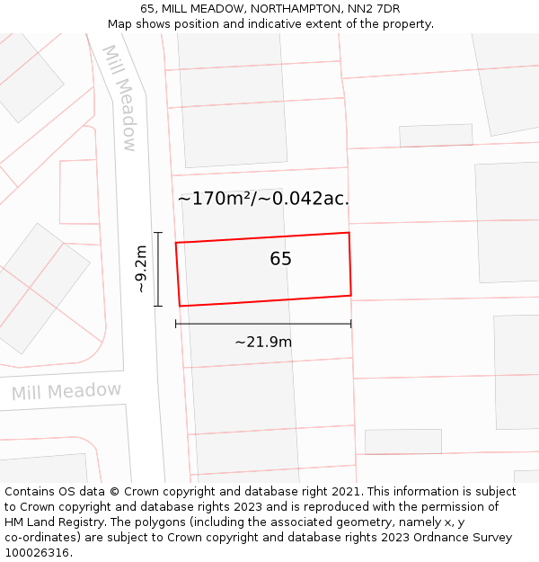 65, MILL MEADOW, NORTHAMPTON, NN2 7DR: Plot and title map