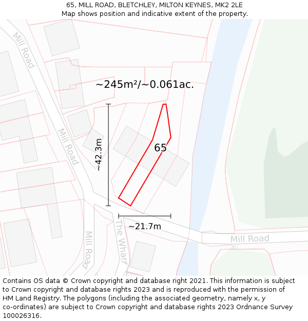 65, MILL ROAD, BLETCHLEY, MILTON KEYNES, MK2 2LE: Plot and title map