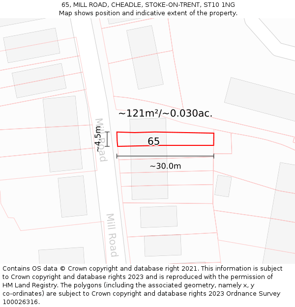 65, MILL ROAD, CHEADLE, STOKE-ON-TRENT, ST10 1NG: Plot and title map