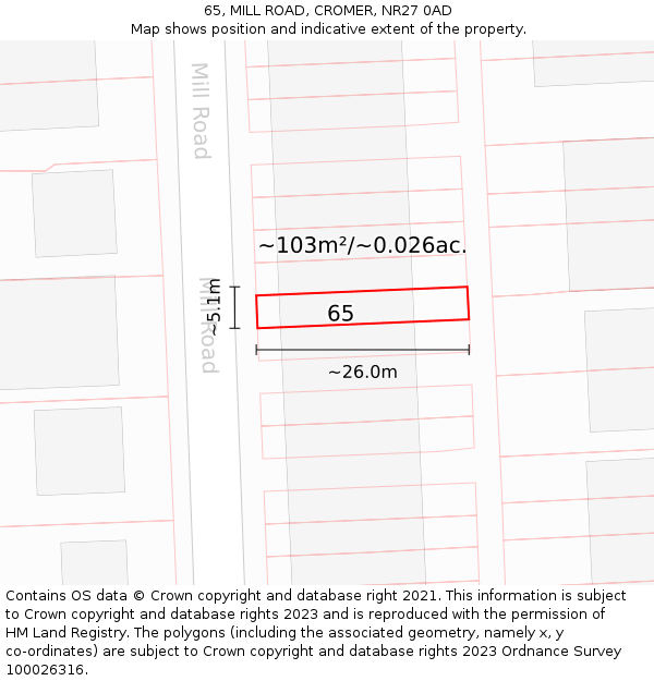 65, MILL ROAD, CROMER, NR27 0AD: Plot and title map