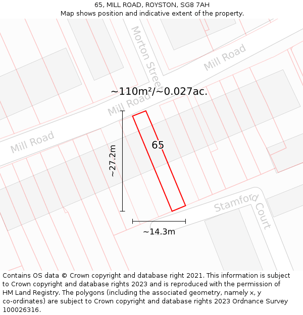 65, MILL ROAD, ROYSTON, SG8 7AH: Plot and title map