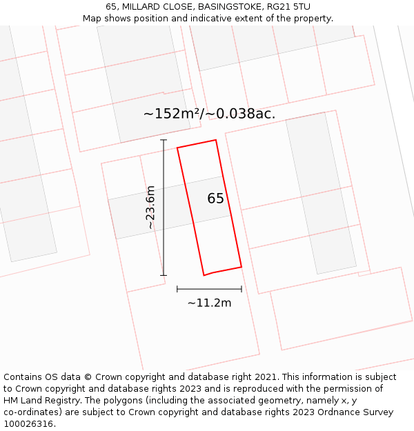65, MILLARD CLOSE, BASINGSTOKE, RG21 5TU: Plot and title map