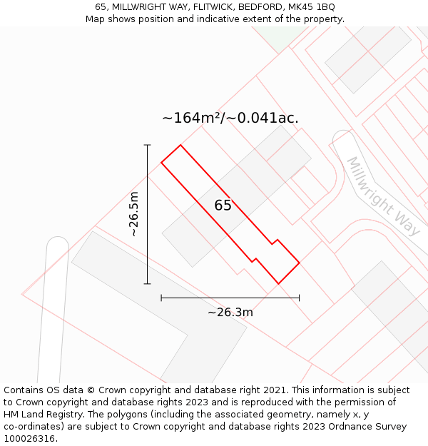 65, MILLWRIGHT WAY, FLITWICK, BEDFORD, MK45 1BQ: Plot and title map