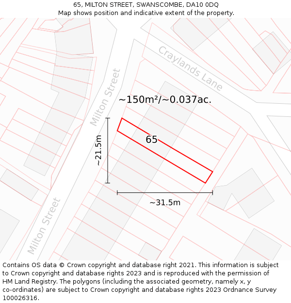 65, MILTON STREET, SWANSCOMBE, DA10 0DQ: Plot and title map