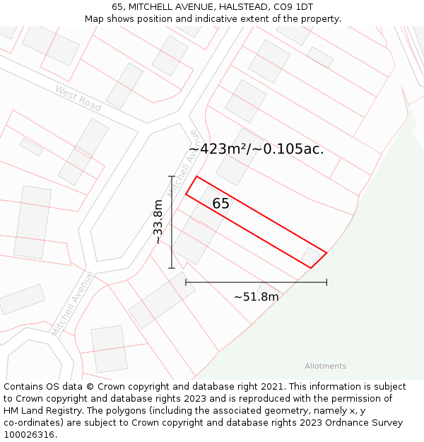 65, MITCHELL AVENUE, HALSTEAD, CO9 1DT: Plot and title map