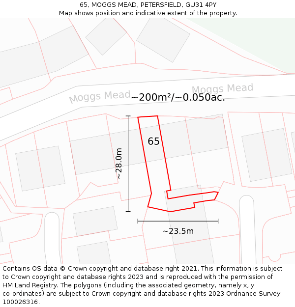 65, MOGGS MEAD, PETERSFIELD, GU31 4PY: Plot and title map