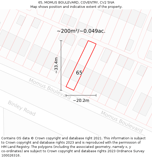 65, MOMUS BOULEVARD, COVENTRY, CV2 5NA: Plot and title map